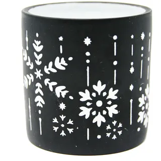 Weihnachtswindlicht schwarz mit weißen Schneeflocken Höhe 7cm