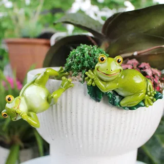 DZAY Blumentopf Hänger Frösche Deko Figuren Frosch Deko Frösche Tiere Harz Statue Gartendeko,Grün Frosch Blumentopfhänger Figuren Balkon Deko Garten Frosch Topfdekorationen (05)