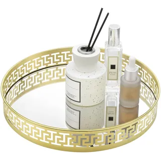 Navaris Spiegeltablett 30x5cm - Spiegel Tablett - Deko Badezimmer - Tablett Serviertablett Parfüm Schlüssel Schmuck - Organizer Schmucktablett mit Gold Rand - Perfume Tray