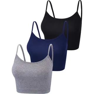 BOAO Spaghetti-Träger-Shirt, Tanktop, Bauchfreies Top für Sport, Yoga, Schlafen, 3 Stück - Mehrfarbig - Groß