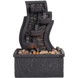 Teamson Home Tisch-Wasserspiel für den Innenbereich, kleines Mini-Zen-Wasserbrunnen-Dekor, modernes, kaskadierendes Schreibtisch-Wasserfall-Ornament mit Lichtern und Pumpe, grau