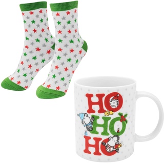 SHEEPWORLD Tassen-Socken-Set bestehend aus einer Tasse mit Motivdruck: "Ho ho ho" und einem Paar Socken in Größe 36-40 | Geschenk Weihnachten, Nikolaus, Advent | 51120