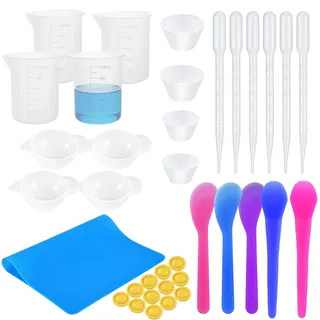 36 Stück Silikon Messbecher Set, 100 ml Silikonbecher zum Gießen, Silikon Schüssel Pipetten Fingerlinge Pouring Zubehör für Epoxidharz Gießformen, DIY Handmade, Basteln, Labor, Küche