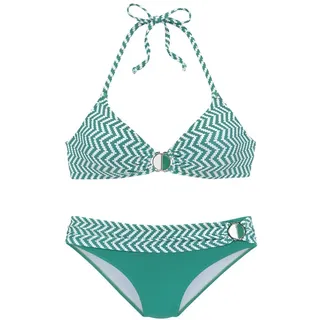 JETTE Triangel-Bikini Damen grün-weiß Gr.34 Cup C/D