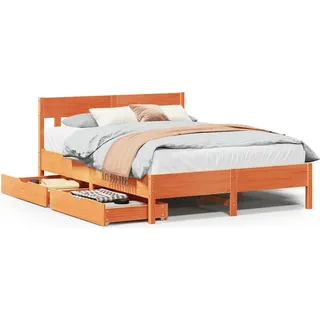 vidaXL Massivholzbett ohne Matratze Wachsbraun 120x200 cm Kiefernholz - Braun