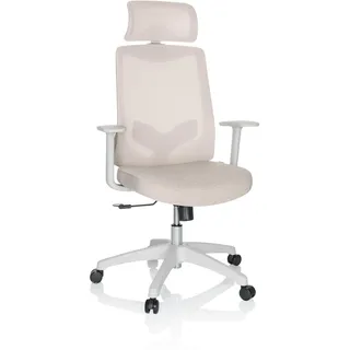 hjh OFFICE Bürostuhl MIKEO W Stoff Drehstuhl mit Lordosenstütze, Kopfstütze höhenverstellbar, Netzrücken, Beige 751011