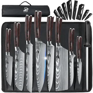 Dfito Küchenmesser Set mit Rolltasche, 8-teiliges professionelles Messerset | High Carbon Edelstahl Küchenchef Messerset, Extrem Scharf Profi Kochmesser Set