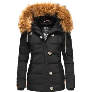 Winterjacke NAVAHOO "Winterjacke Zoja", Damen, Gr. XS, schwarz, Obermaterial: 100% Polyester PES.  Obermaterial: Futter: 100% Polyester PES. 100% Polyester PES., tailliert, Ärmel ohne Ärmelschlitz Rippstrickbündchen, Jacken Winterjacke, stylische Steppjacke mit Kunstpelz Kapuze