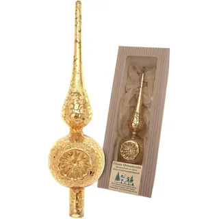 Christbaumspitze KREBS GLAS LAUSCHA "Antike Mercury Glas Reflexspitze", gold, B:7cm H:27cm T:10cm, Glas, Weihnachtsbaumschmuck, Christbaumspitze, Christbaumspitze aus Glas, mundgeblasen, handgefertigt