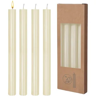 Echtwachs Stabkerzen geriffelt 8er Pack - creme - Festtags Tafelkerzen Set 25 cm Höhe - Kerze für Advent Weihnachten Nikolaus Hochzeit Geburtstag Deko