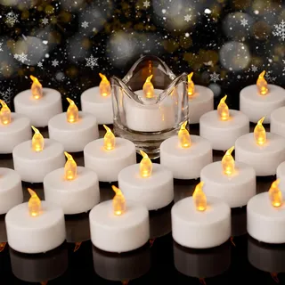 Auralome Led Teelichter Kerzen - Elektrische Batterie Flammenlose Teelicht Lange Dauer 200 Stunden Flackernde Outdoor Flamme Klein Kerze Elektrisch für Partys Festivals Weihnachten Warm Gelb 50 Stück