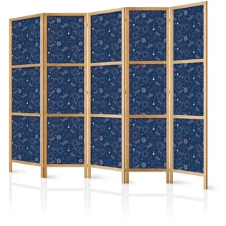 Muralo Paravent Japanischer 5-tlg 225x172 cm Kosmische Inspiration , Blau , Holz, Textil , Pinie , Galaxis , Rechteckig , 225x172x3 cm , Wohnzimmer, Raumteiler, Paravents