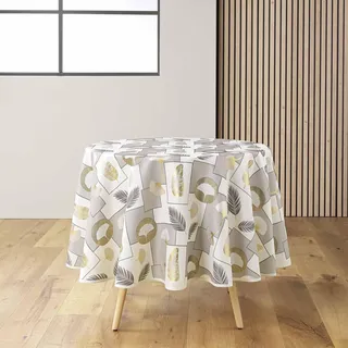 Douceur d'Intérieur Natane Tischdecke, rund (Ø 180 cm), Natur, Polyester mit Metallic-Druck