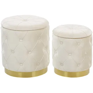 Beliani Pouf Pueblo 40-33/40-33/44-36 cm , Weiß , Textil , Rund , 33x36x33 cm , Wohnzimmer, Sessel, Hocker & Hockerbänke, Poufs