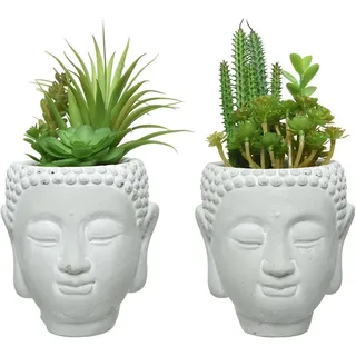 Decoris Sukkulenten künstlich im Buddha Steingut Topf 23cm 1 Stück sortiert - Grau