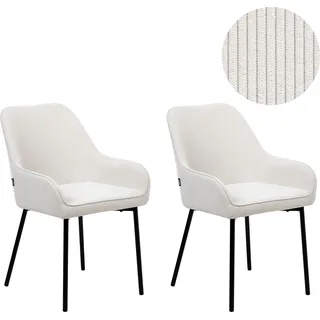 BELIANI Esszimmerstuhl 2er Set Cremeweiß Cord mit Schwarzen Metallbeinen Niedrige Armlehnen Retro-Design Polsterstuhl für Esstisch Wohnzimmer Küche - Weiß, Schwarz