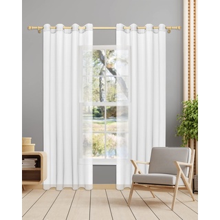 Gräfenstayn 2er-Set Venezia transparente Voile Gardinen mit Ösen - Stores Über-Gardine Wohnzimmer Schlafzimmer - Vorhänge Ösenschal durchsichtig halbtransparent 145x140cm (Höhe/Breite) Weiß