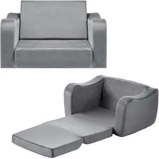 VEVOR Kindersofa Kindersessel aus 28D-Schwamm & kurzem Flor mit Armlehnen, waschbares Kindersofa, Kindercouch umwandelbares Schlafsofa Kleinkindersofa (M) für Spielzimmer Schlafzimmer Wohnzimmer Grau