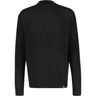 Strickpullover LERROS "Cable-Strickpullover mit Turtleneck", Herren, Gr. L, schwarz, 88% Schurwolle, 12% Kaschmir, Rundhals, Pullover Strickpullover
