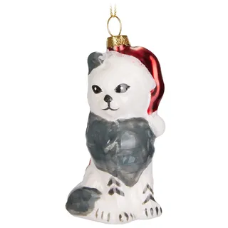 BRUBAKER Katze mit Decke und Weihnachtsmütze Rot Grün - Handbemalte Weihnachtskugel aus Glas - Mundgeblasener Christbaumschmuck Figuren Lustig Deko Anhänger Baumkugel - 9,1 cm