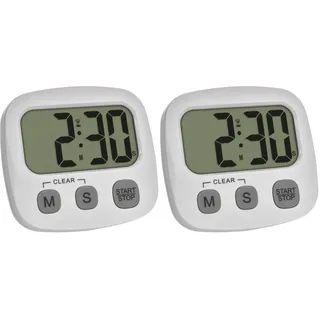 TFA Dostmann Digitaler Kurzzeitmesser zum Sport/Kochen/Lernen, 38.2057.02, inklusive Stoppuhr und Uhrzeit, magnetisch, großes Display, Eieruhr, Küchen-Timer, Sport-Timer, weiß (Packung mit 2)