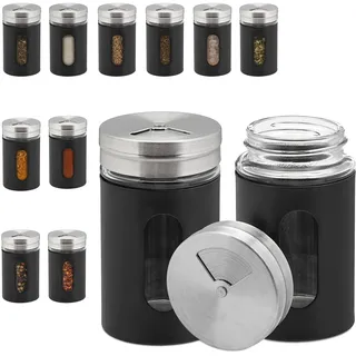 Relaxdays Gewürzstreuer 12er Set Schwarz/Silber