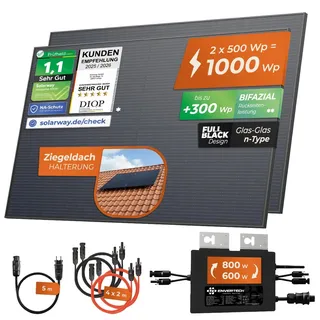 Solarway® 1000Wp / 800W Balkonkraftwerk komplett Steckdose - neuester Envertech 600-800 Watt Wechselrichter
