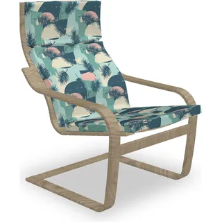 ABAKUHAUS Tropisch Poäng Sessel Polster, Hawaiian Blätter und Pflanzen, Sitzkissen mit Stuhlkissen mit Hakenschlaufe und Reißverschluss, Schiefer-Blau Multicolor