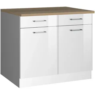 Held Küchenunterschrank , Weiß Hochglanz , Metall , 1 Fächer , 2 Schublade(n) Schubladen , seitenverkehrt montierbar, einzeln stellbar , 100x85x60 cm , Made in Germany , Küchen, Küchenmöbel, Küchenschränke, Küchenunterschränke