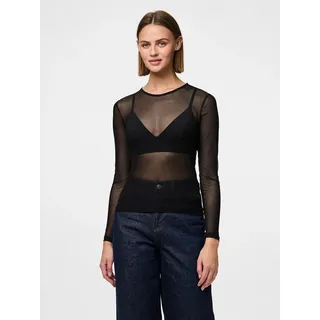 pieces Langarmshirt "PCNINNI LS MESH TOP NOOS BC" Materialmix, regular fit, schwarz