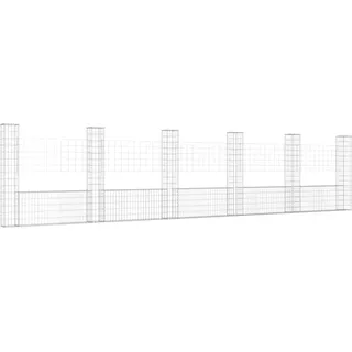 vidaXL Gabionenkorb U-Form mit 6 Säulen Eisen 620x20x150 cm - Silber