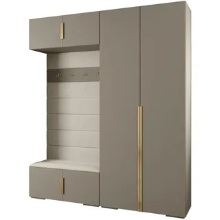 Abiks Möbel Garderoben-Set 236,7/200/47 , Kaschmir, Weiß, Goldfarben , Holz , Nachbildung , 10 Fächer , 200x236.7x47 cm , Garderobe, Garderoben-Sets & Garderoben-Serien, Garderoben-Sets