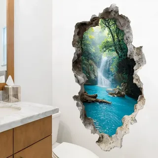 COVPAW Wandtattoo Wandbild 3D Wasserfall Bach Schlucht Wald Wanaufkleber Wandbild Wohnzimmer Küche Bad WC Schlafzimmer Kinderzimmer Dekoration (3D Wasserfall)