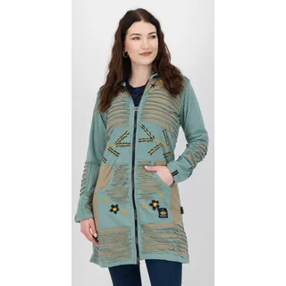 Fleecejacke DEPROC ACTIVE "Patchwork NUNAVUT LONG WMN", Damen, Gr. 40 (M), grün (moos), Fleece, 100% Baumwolle, hüftbedeckend, Jacken Fleecejacke, auch in Großen Größen erhältlich