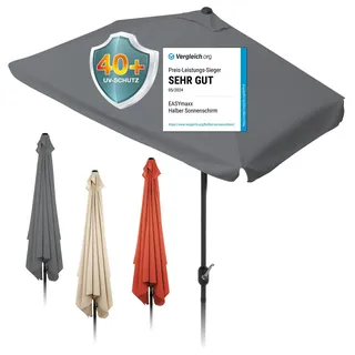 EASYmaxx Sonnenschirm rechteckig | 230 x 140 x 253 cm | für Balkon und Terrasse | passgenau für Wände | mit praktischer Handkurbel und Sonnenschutz UV-Schutz 40+ | spendet Schatten