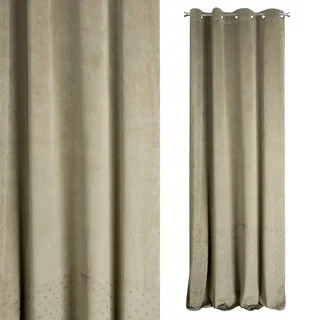 EUROFIRANY Samt Vorhang Beige Steinchen Kristalle Glitter Glitzer Edel Metallösen 140x250 cm 1 Stk. Glamour Stil Weich Flauschig Modisch Wohnzimmer Schlafzimmer Lounge