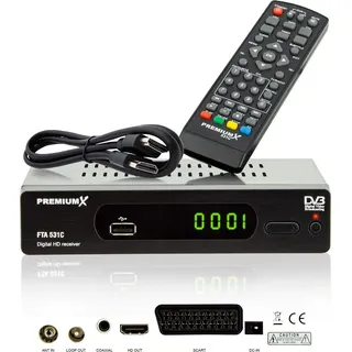 Premium X PremiumX Kabelreceiver DVB-C FTA 531C Digital FullHD SCART HDMI USB Mediaplayer, TV-Receiver Kabel-Fernsehen
