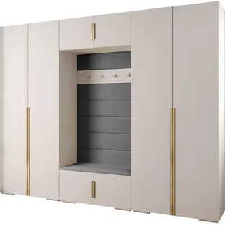 MEBLE KRYSPOL Inova 1 Möbelset Garderobe, 236,7x300x47cm - Weiß, Manila 16, Gold