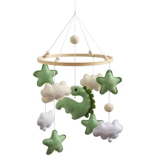 Jonuin Mobile Baby Windspiele, Mobile für Babybett mit Dinosaurier, Sternen & Wolken aus Filz, Hängende Dekoration aus Holz für Babybett & Kinderzimmer, Neugeborenen Geschenk für Jungen und Mädchen