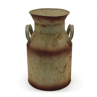 CVHOMEDECO. Milchkanne aus verzinktem Metall, alte rustikale Primitive Krugvase für Haus- und Gartendekor. Durchm. 15,5 x 25,4 cm