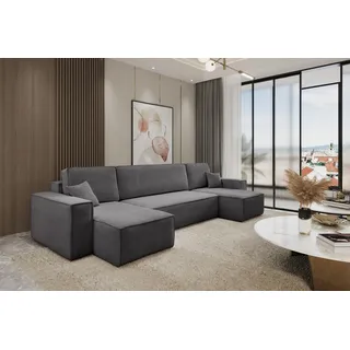 VENASI HUGO U-FORM Ecksofa mit Schlaffunktion und Bettkasten Sofa U Form Eckcouch Schlafsofa GRAU - Grau