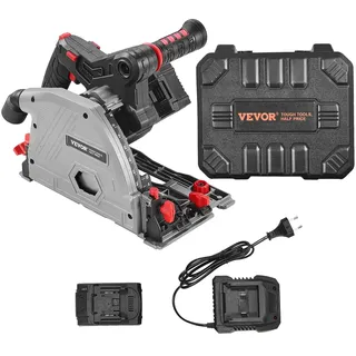 Vevor Tauchsäge 139,7mm Sägeblatt bürstenlos mit 4 Ah 20V Akku und Hartschalenkoffer