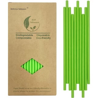 Grüne Papier Trinkhalme, 197mm,100 Stück Grüne Trinkhalme, 100% Biologisch Abbaubar Recycelbar Einweg Strohhalme für Cocktails, Säfte and Party