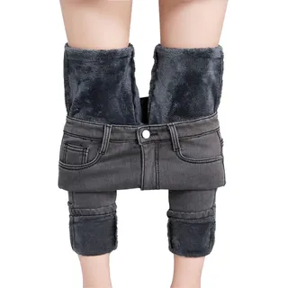 seiveini Thermo Jeans Damen Fleece Gefütterte Jeans Winter Warme Denim Leggings Baggy Jeans Hohe Taille Slim Fit Winterhose Plüsch Gefütterte Winterjeans Skinny Strumpfhosen Jeans Winter Jeggings