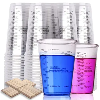 EUTecnen Epoxidharz Mischbecher, 50 Stück 240 ml Einweg-Messbecher mit 50 Stück Mischstäbchen für Flüssigkeiten, Mischen von Harz, Farbe, Pigment