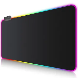 Gaming Mauspad RGB Mousepad 900x400mm XXL Extra Groß mit 14 Beleuchtungs Modi 7 LED Farben Wasserdicht Anti Rutsch für Computer PC Laptop Tastatur Professionelle Gamer, Schwarz
