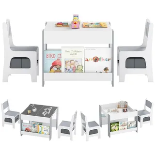 Costway Kindertisch mit Stuhl grau(3-tlg) , Grau , Holzwerkstoff , 61.5x48x61.5 cm , Babymöbel & Kindermöbel, Kinderzimmer & Jugendzimmer, Kindersitzgruppe