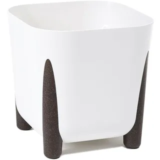 LAMELA Pflanzgefäß mit Wasserablauf Breite 21 cm, 6L – Moderner Blumentopf mit stilvollen Füßen – Pflanztopf aus Kunststoff für Innen & Draußen, Weiß