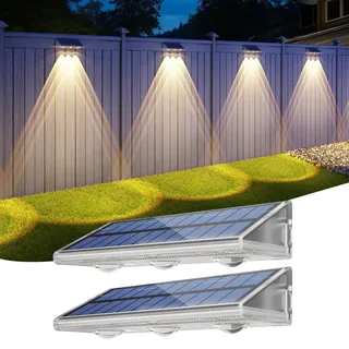 YiLaie Solar Wandleuchte Aussen, Solarleuchten für Außen IP67 Wasserdichte,3 Farben Heller Solar Zaunleuchten für Außen,LED Solarleuchten für Aussen für Garten Balkon Terrasse Treppen 2er