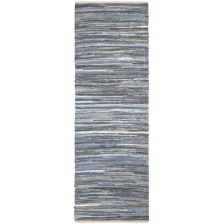Homescapes Flickenteppich-Läufer aus Recycling-Denim 66/200 cm , Blau , Textil , Gestreift , Rechteckig , 66x200 cm , Teppiche und Böden, Teppiche, Teppichläufer, Läufer